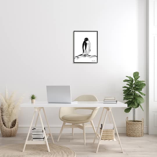 Stupell Industries Bashful Penguin Giclée Textured Black Framed Wall Art